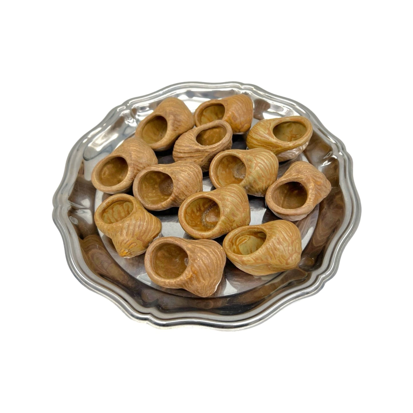 set of 12 vintage ceramic snail pots ideal for individual butter pots for sale by All Things French Store