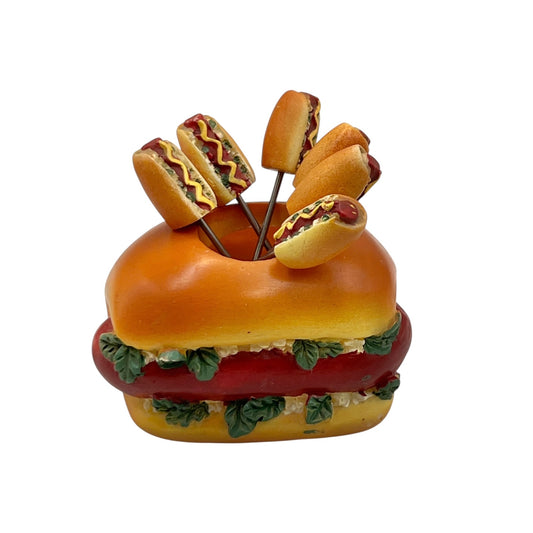 6 Set Metal Hot Dog Reusable Cocktail Sticks Picks - ideal for a BBQ or Cheese Buffet Table for sale