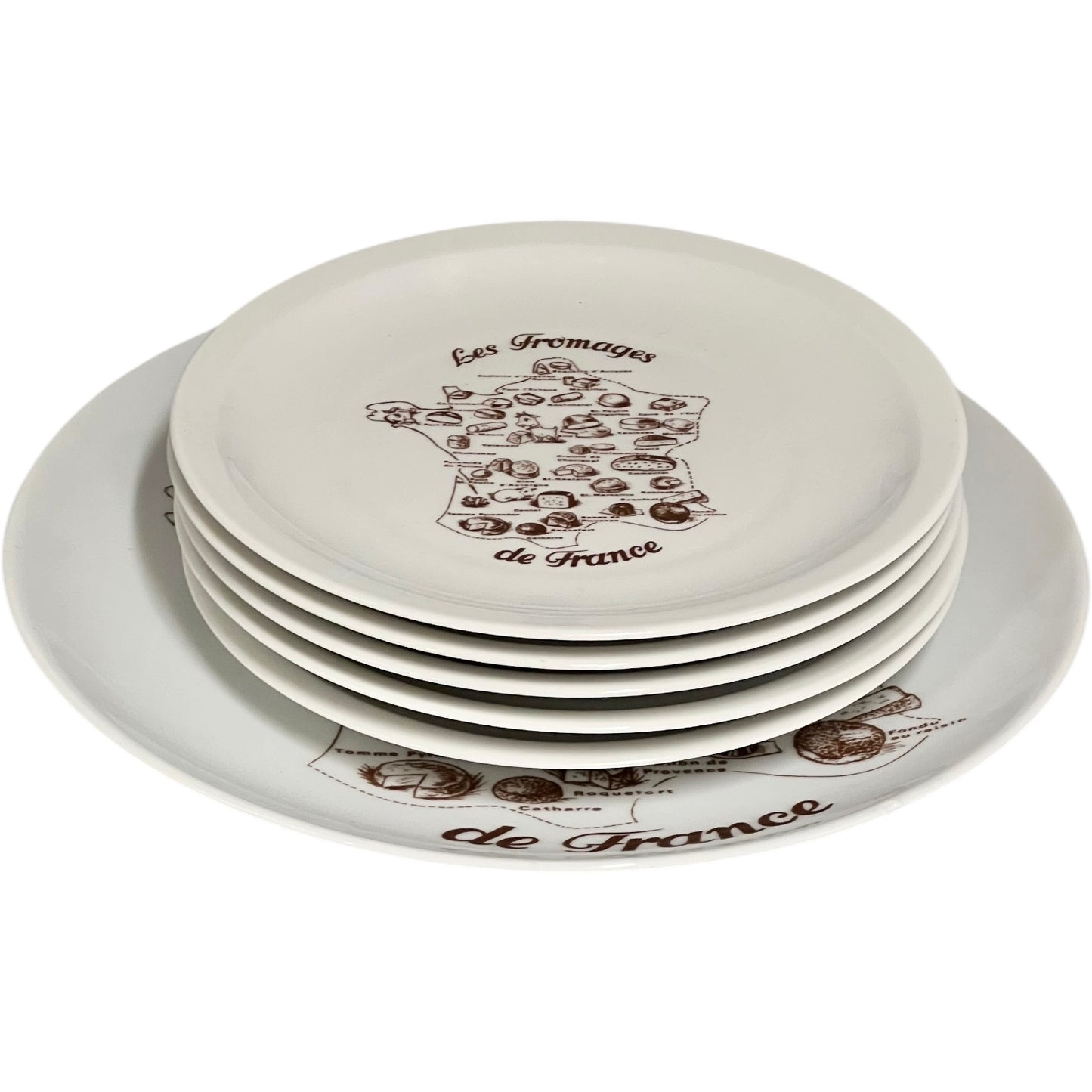 5 Cheese Plates & Cheese Platter, Porcelain Tableware, Les Fromages Set