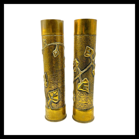 Pair of WW1 brass shell cases upcycled as trench art vases  for sale from All Things French Store