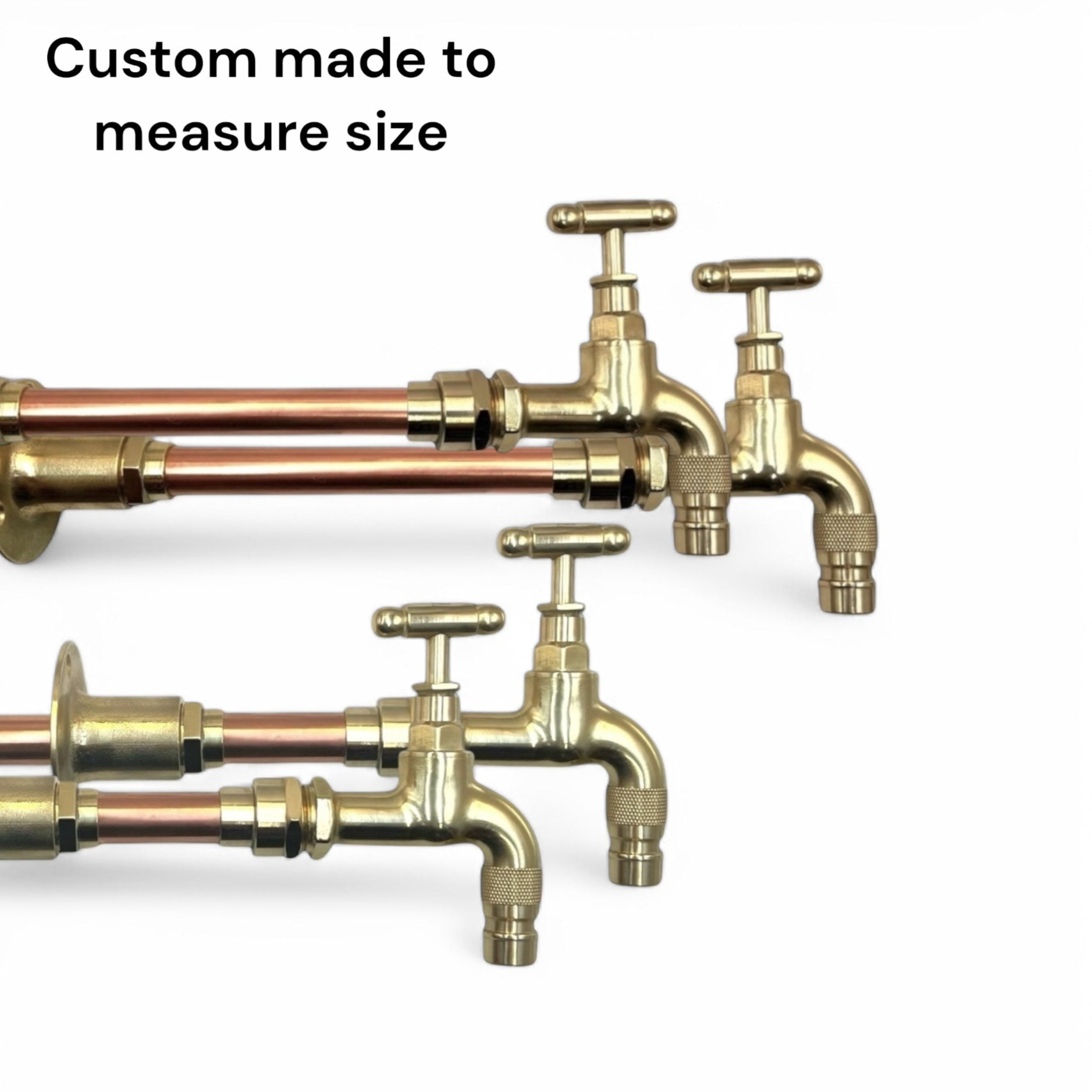 Pair of Vintage Style Wall Mounted Taps, Brass and Copper, Custom Size