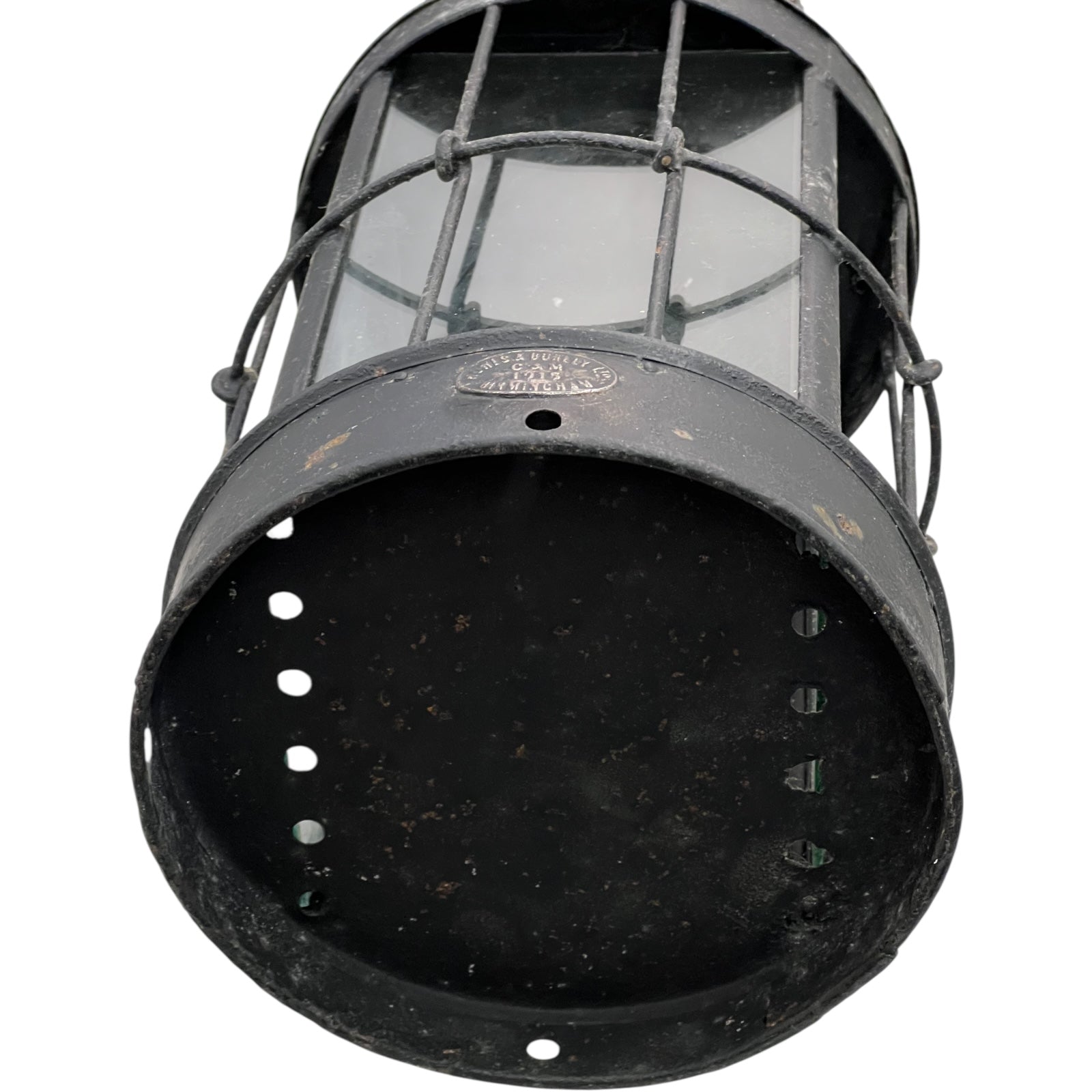 Black metal lantern base on a white background