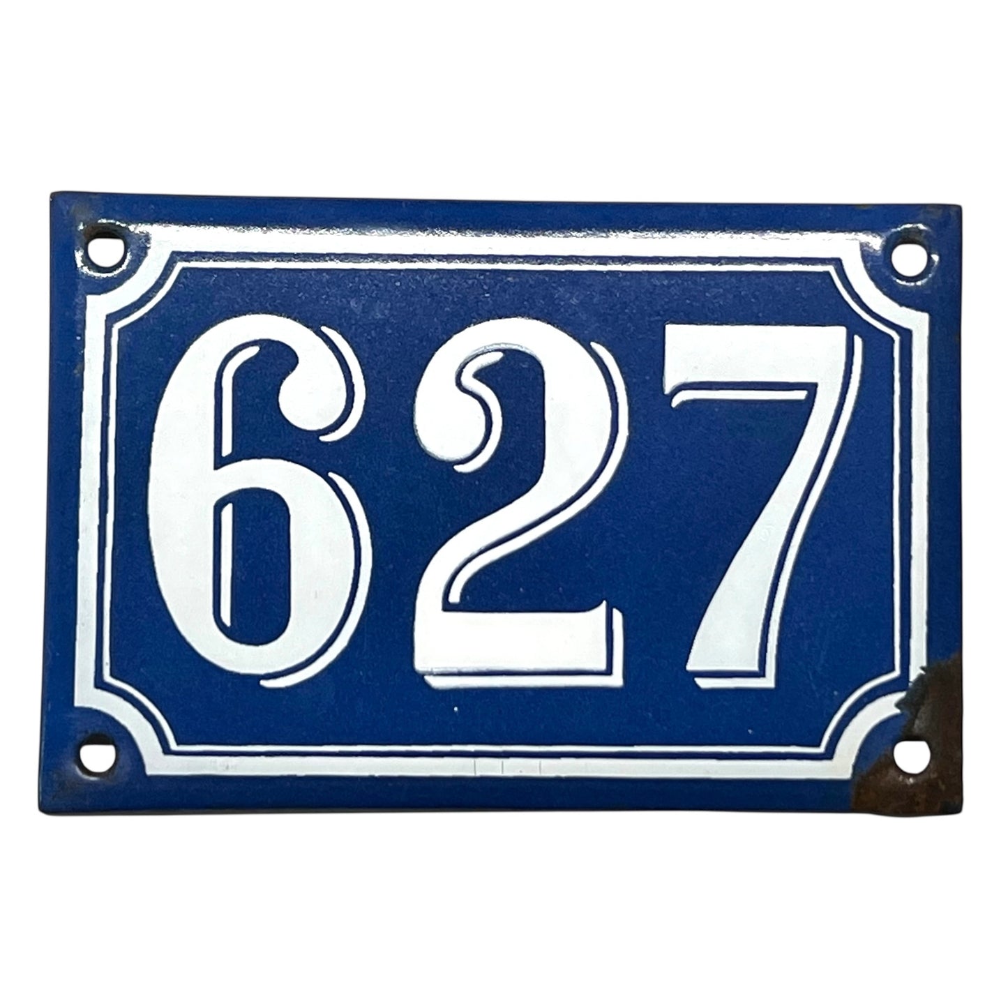 French Vintage Antique Enamel Door Number 627, White and Blue House Number 627 for sale from All Things French Store
