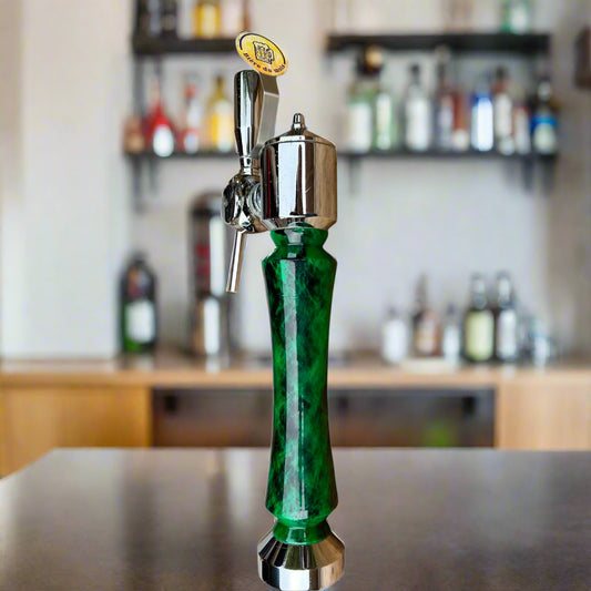 French Beer Pump Tap from a Bistro Bar in France, Mancave Beer Pump Handle in chrome and green for sale by All Things French Store