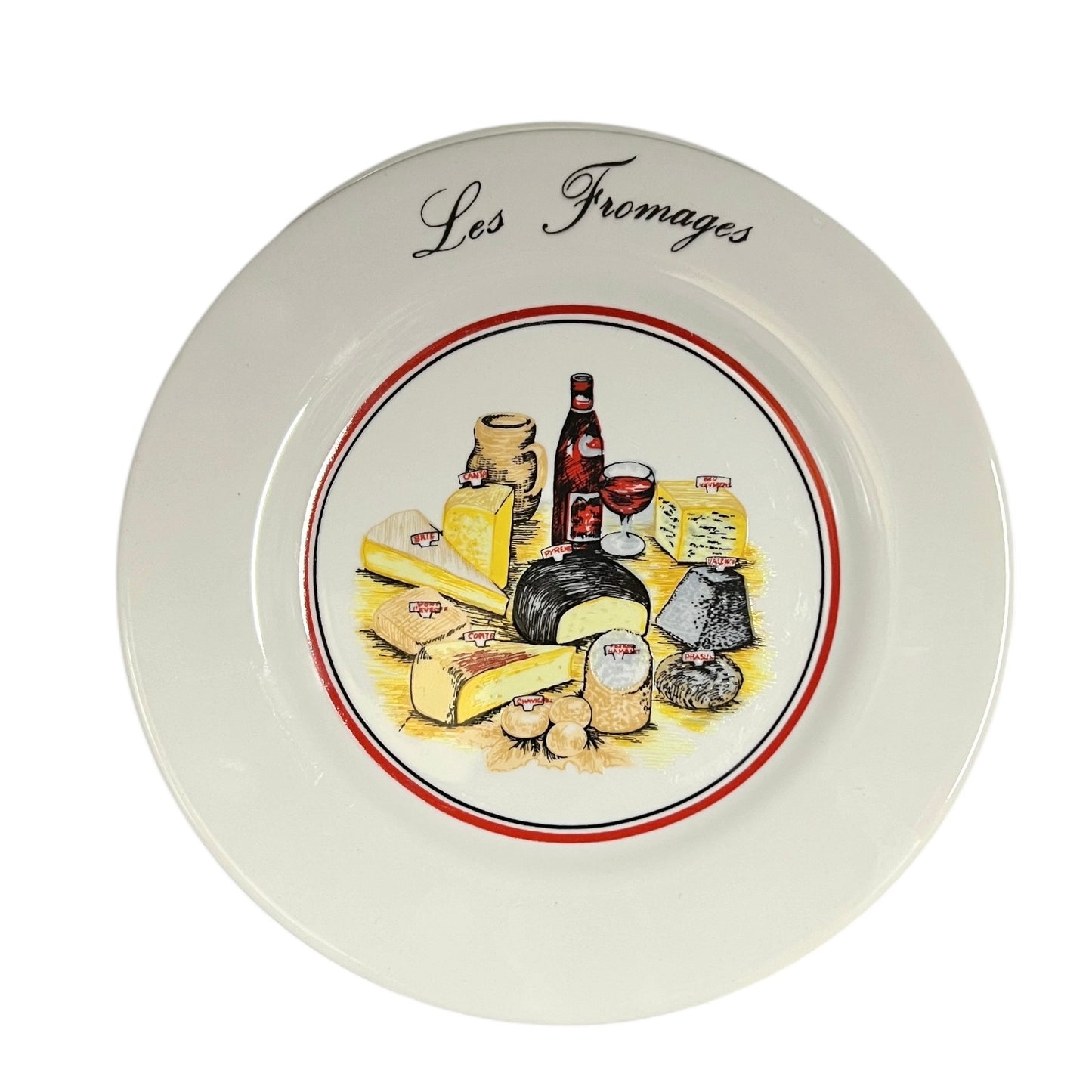 French Cheese Plates, Set of 6 with French Porcelain Les Fromages Plates