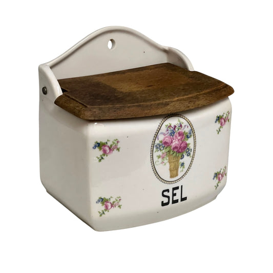 Vintage French salt box on a white background