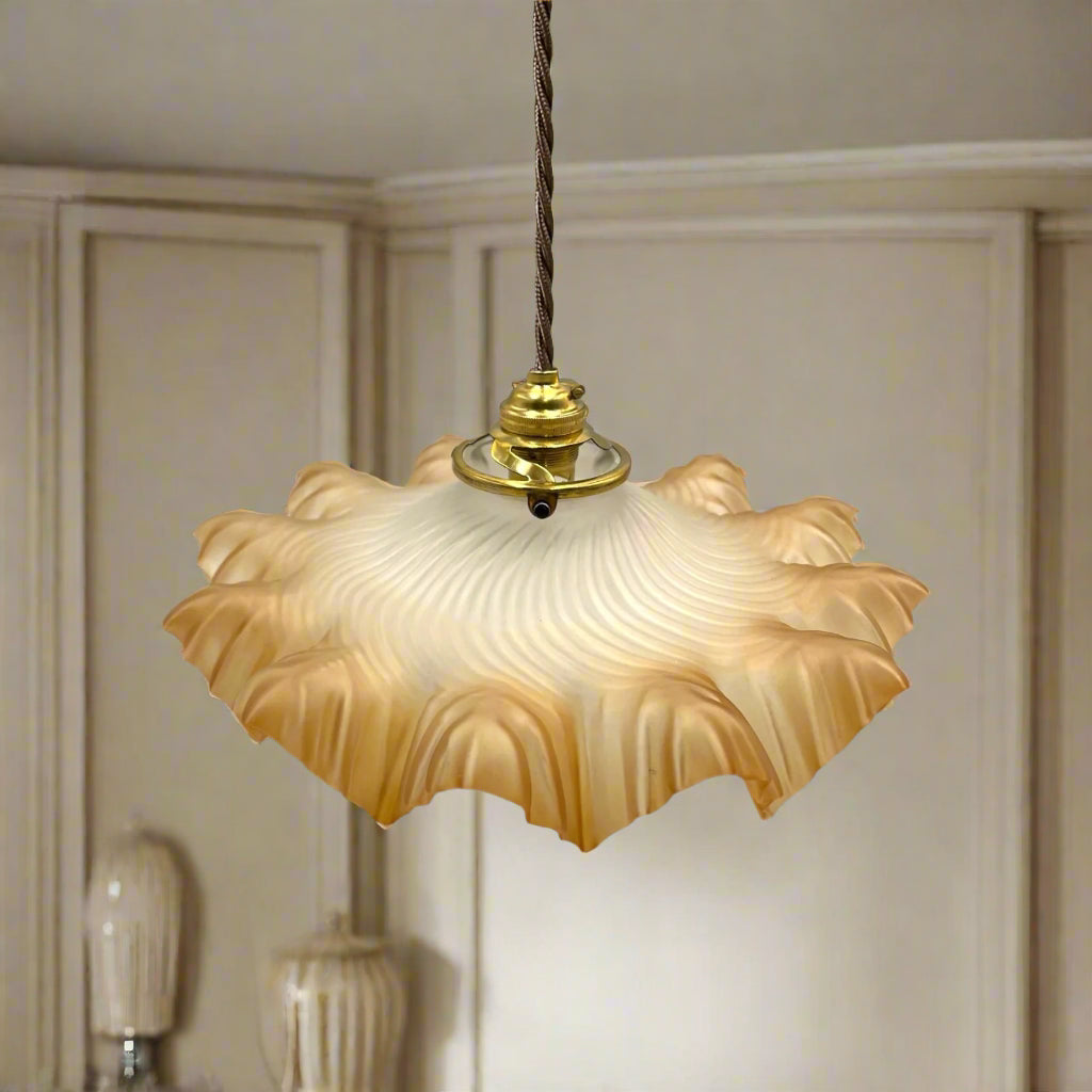 Vintage French Frosted Glass Ceiling Pendant Light, Hanging Lampshade on a grey background
