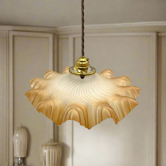Vintage French Frosted Glass Ceiling Pendant Light, Hanging Lampshade on a grey background