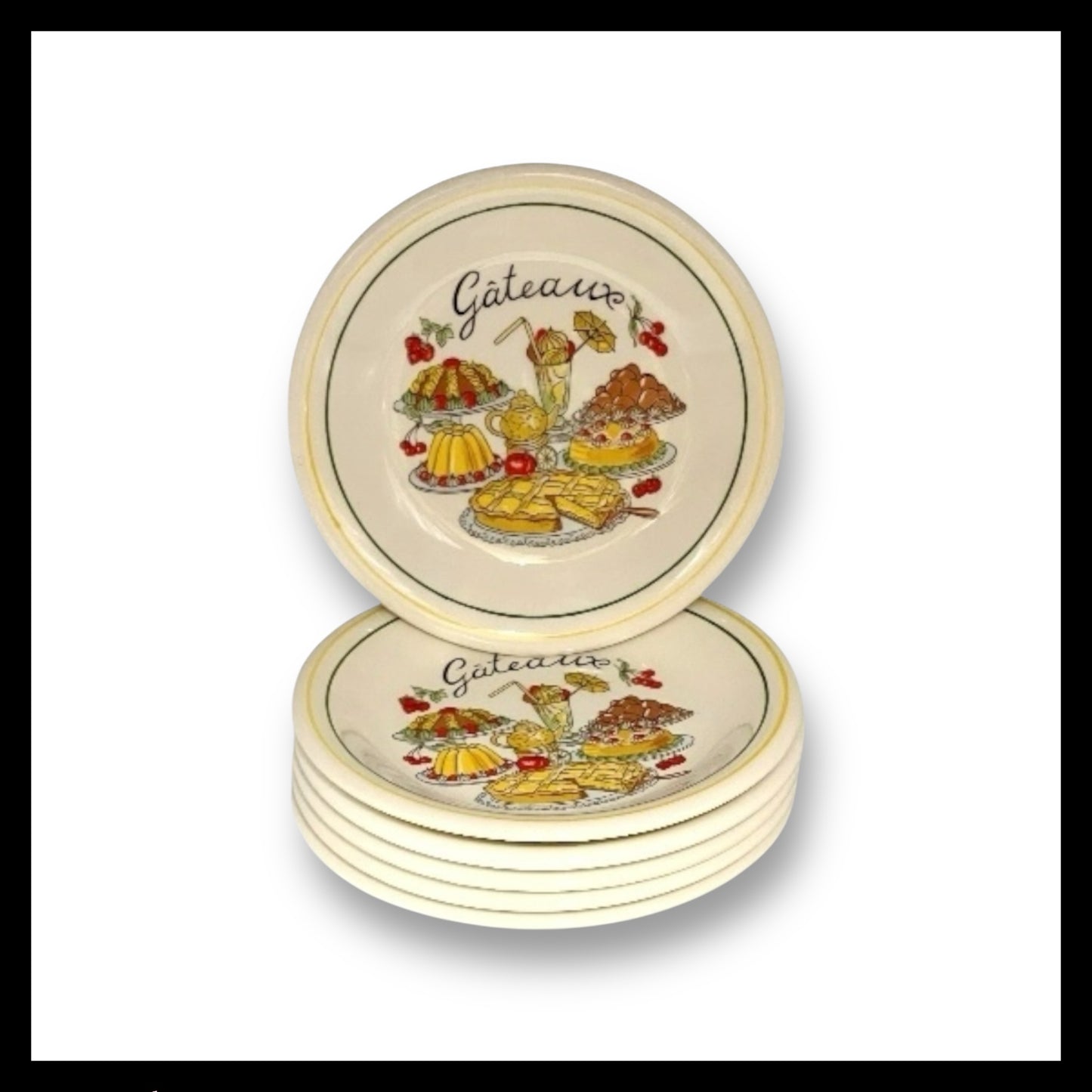 Set of 6 Vintage French Cake Plates, Gateaux Plate Set, Made in Italy