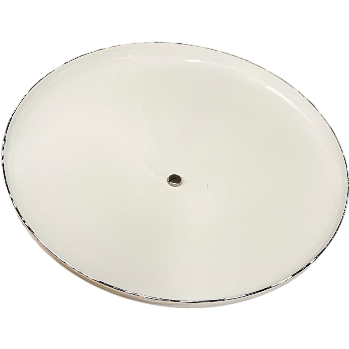close up of White enamel saucepan lid inside on a white background