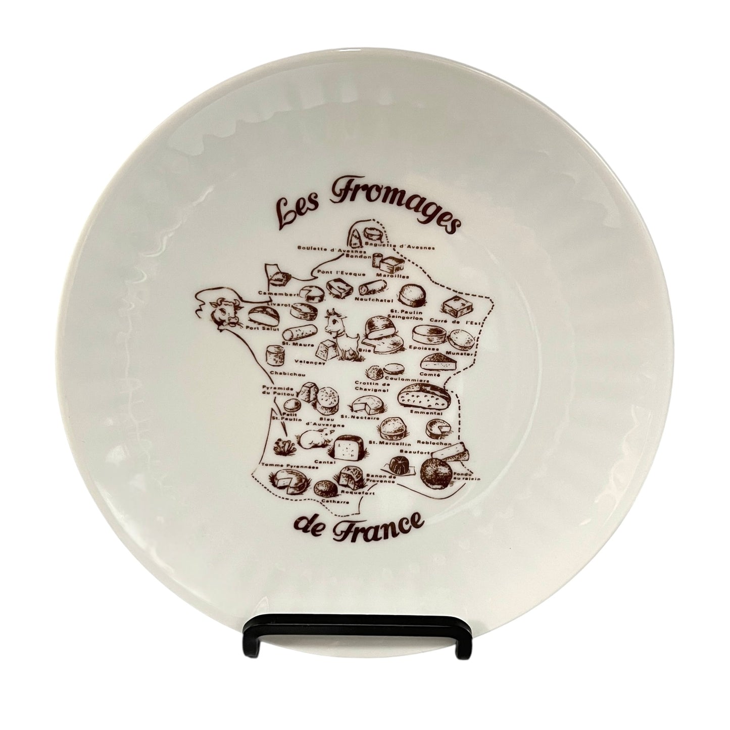 White plate with 'Les Fromages de France' design on a white background