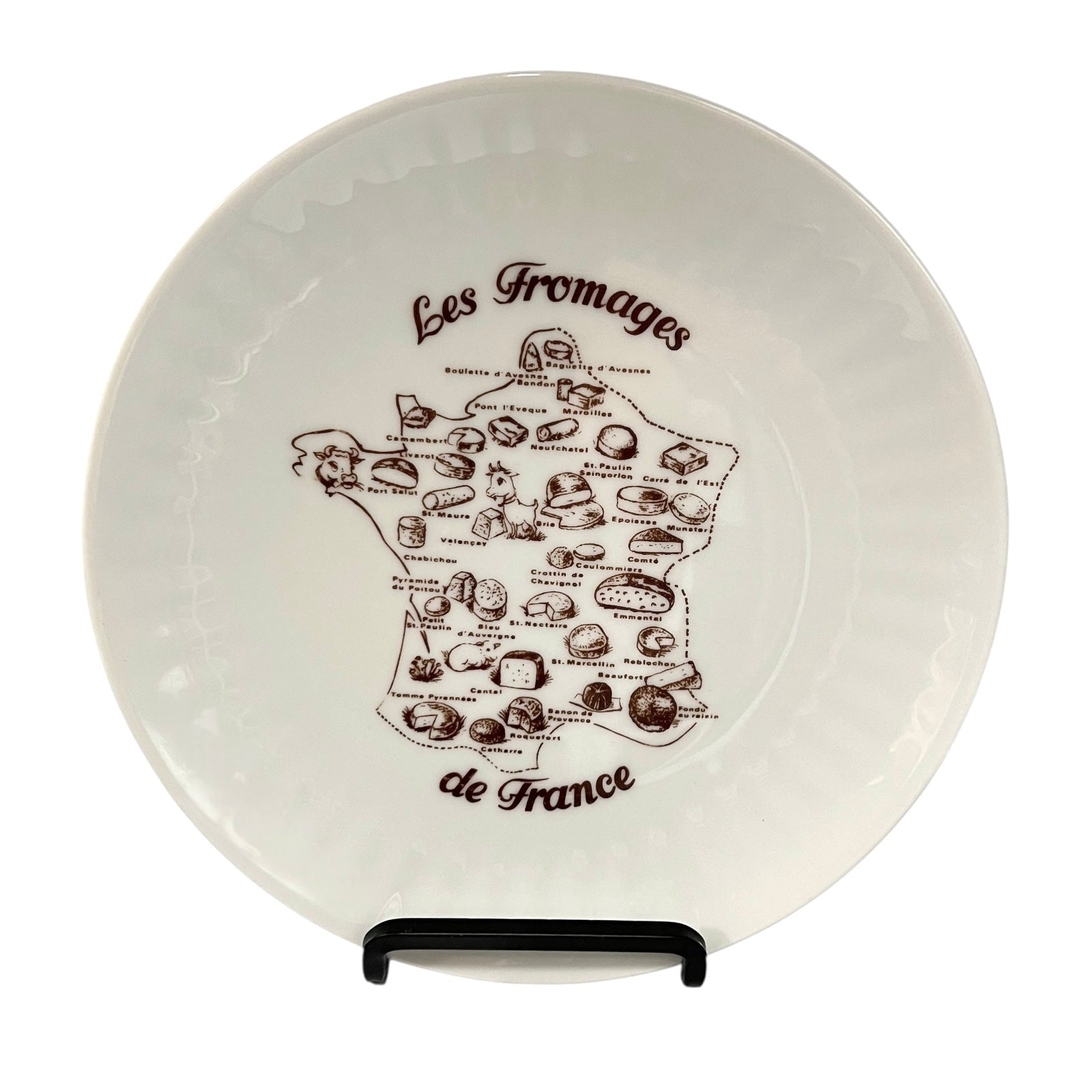 White plate with 'Les Fromages de France' design on a white background
