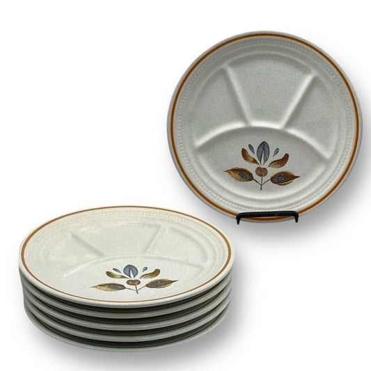 Set of 6 French retro style divided fondue plates each with a floral decoration. Made by St Armand and displayed on a white background