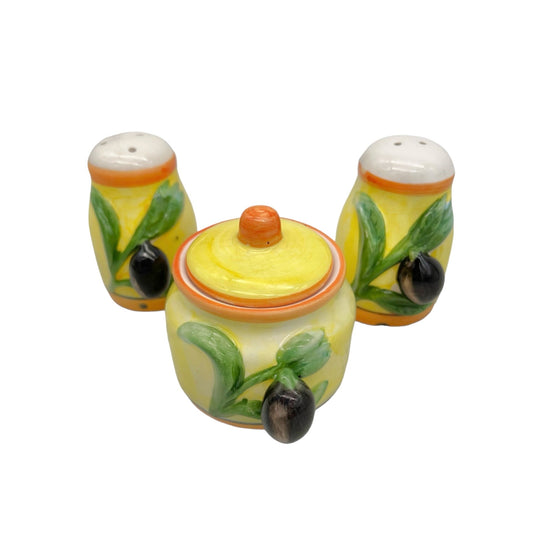 French salt and pepper set with matching mustard pot  for sale by All Things French Store