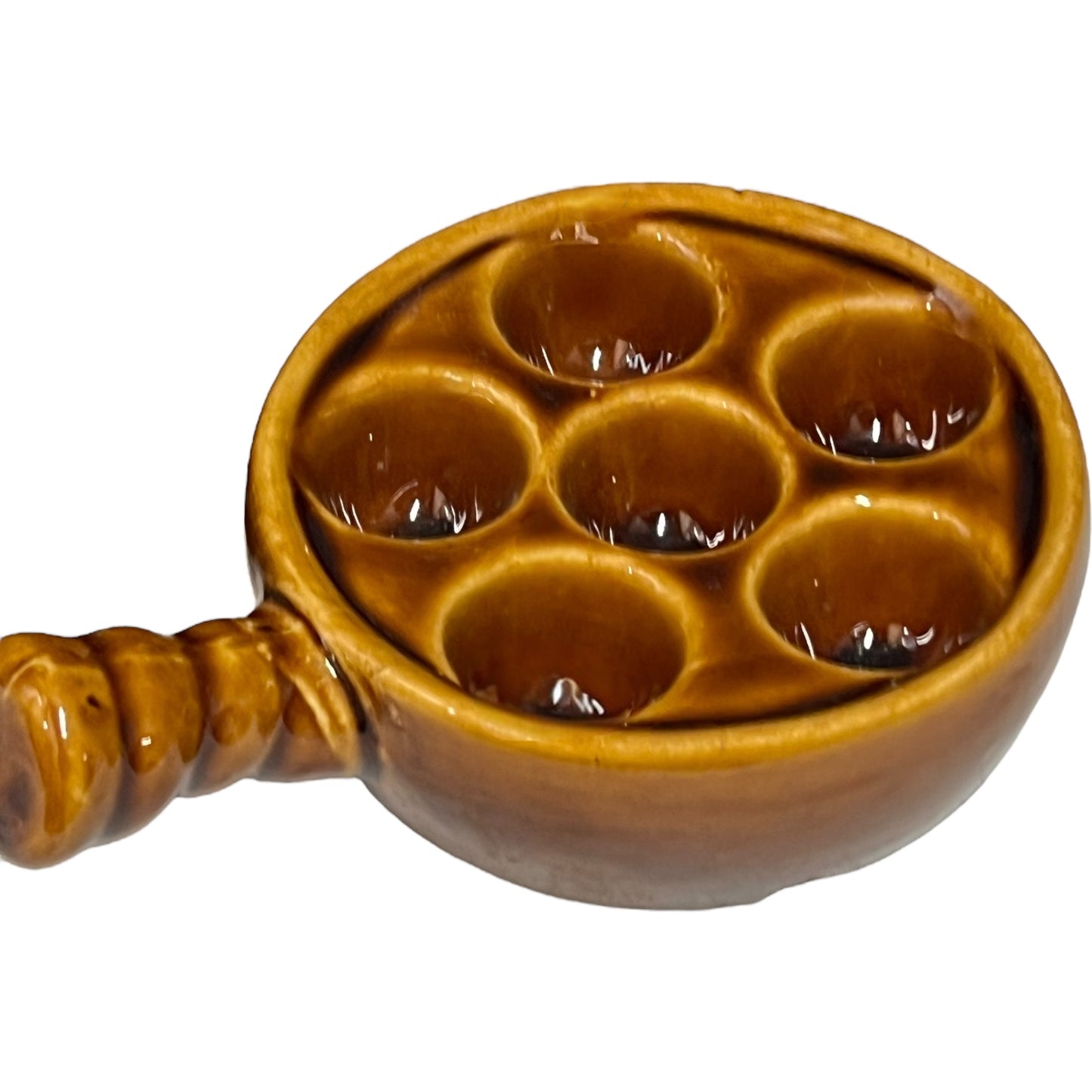 6 hole brown ceramic escargots plate