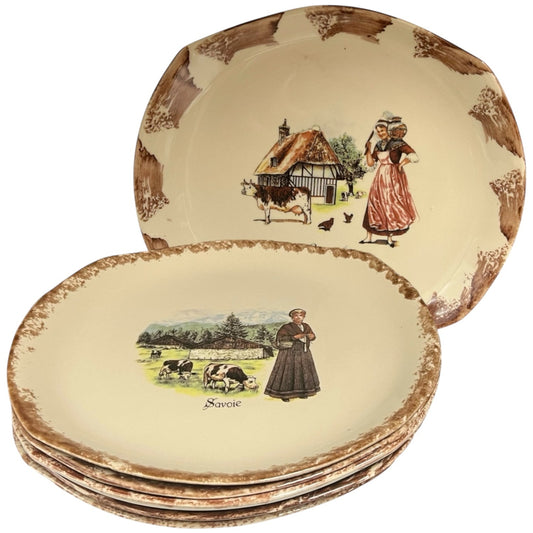 Vintage French Dinner Plates, 6 Artisan Made Regional Collectable Plates
