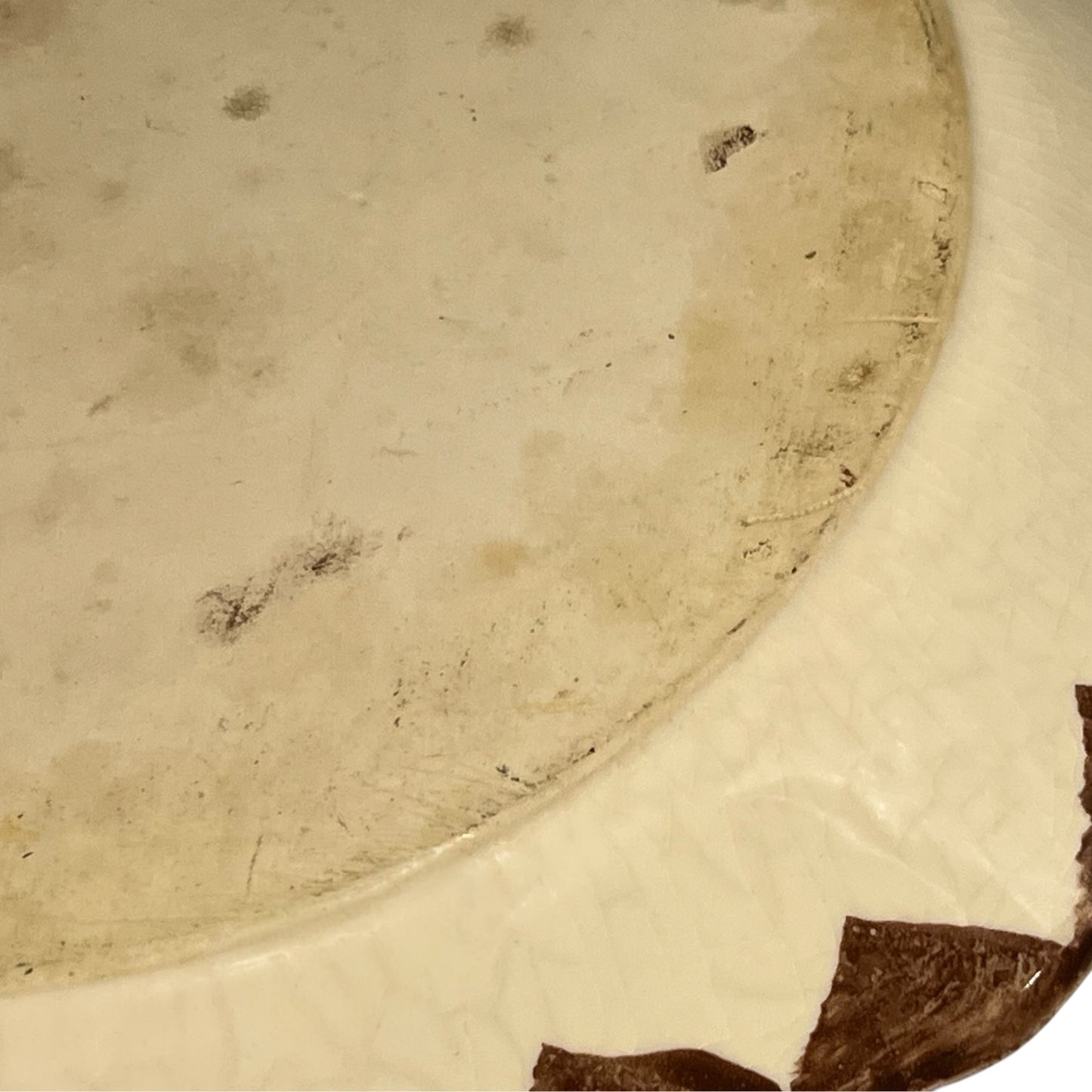 Reverse of a French dinner plate on a white background