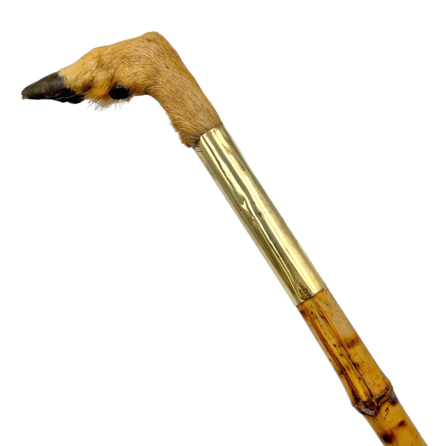 French vintage deer hoof handle bamboo walking cane stick