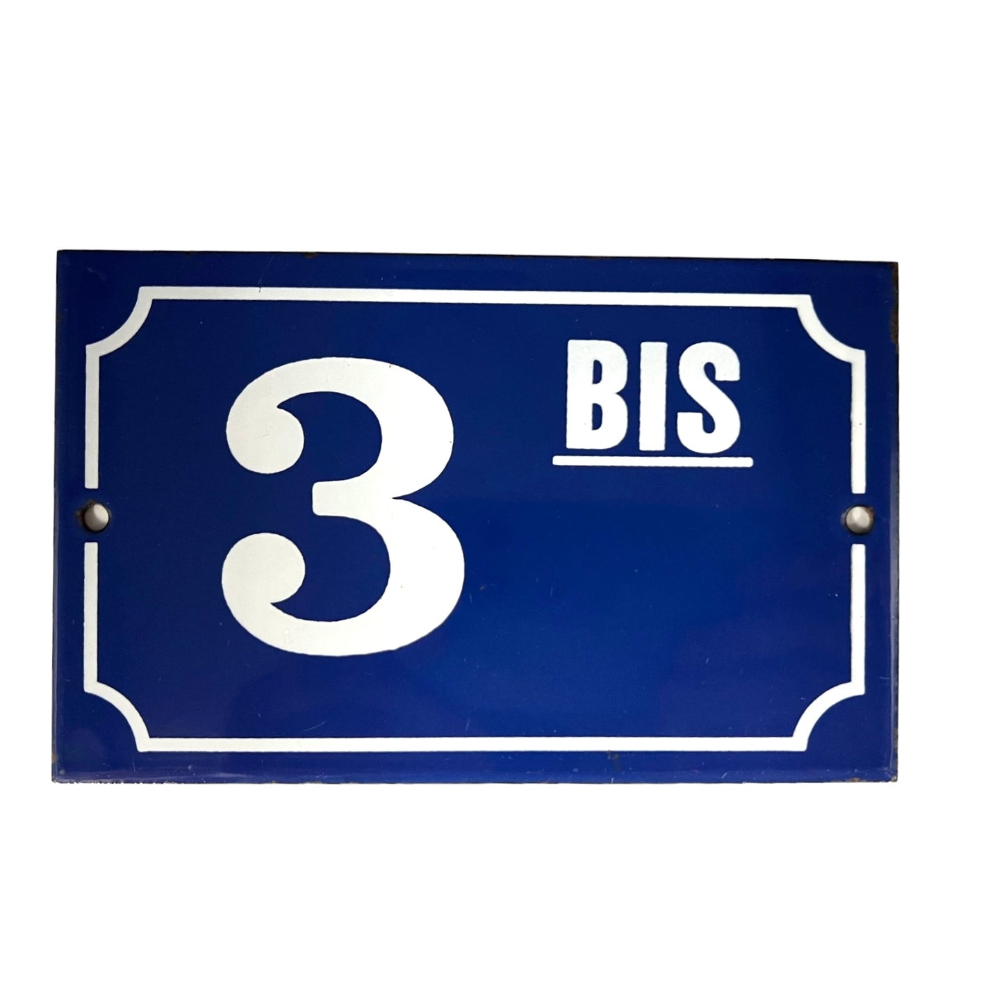 Genuine French blue and white enamel door number 3