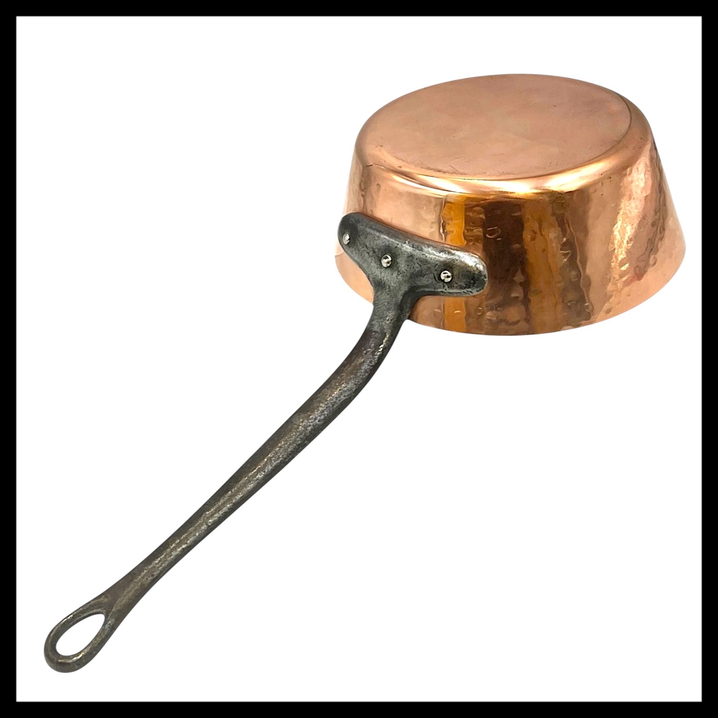 Vintage French 2mm Copper Saucepan 22cm with Brand New Tin Lining and a cast iron handle for sale from All Things French Store