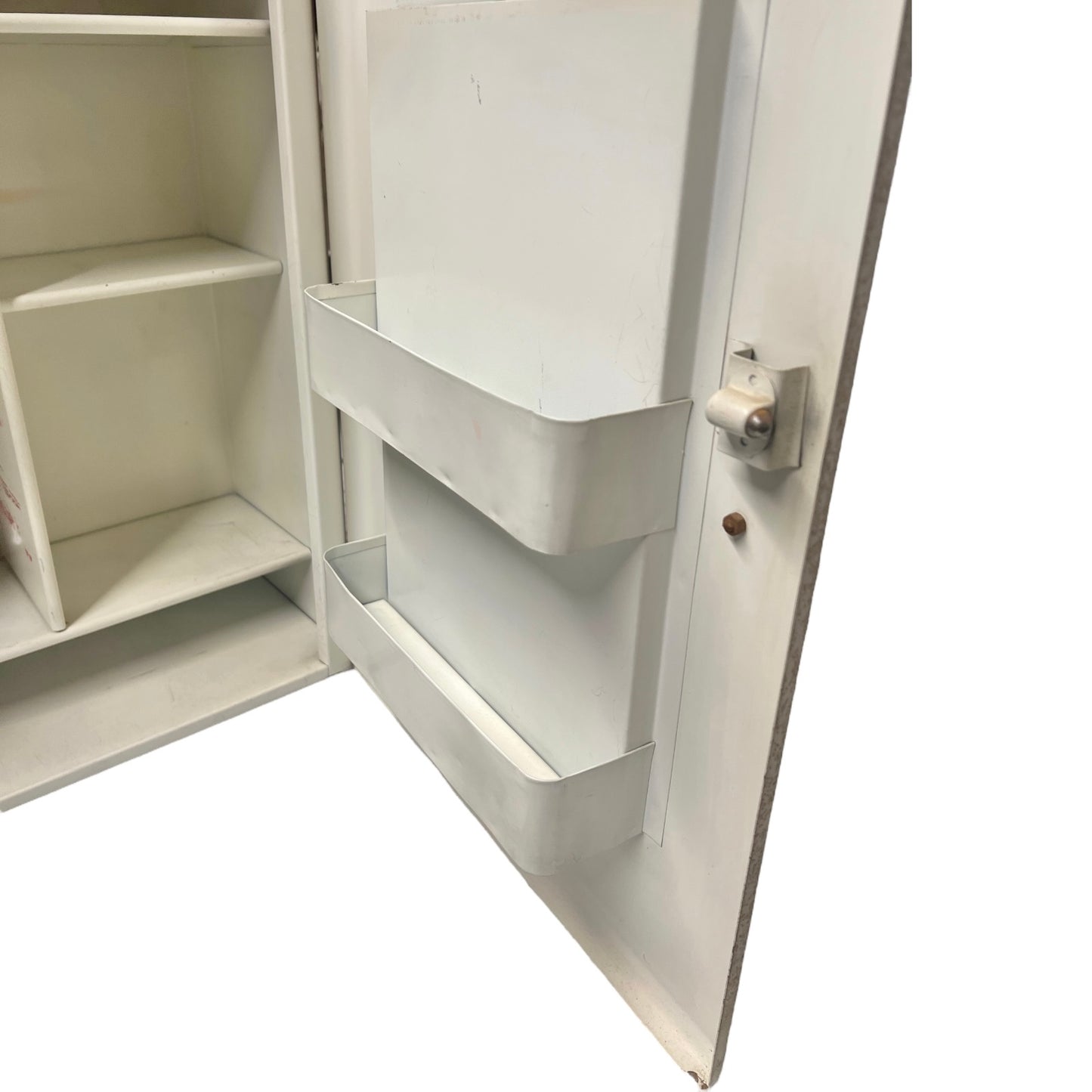 Close-up of the inside of a bathroom cabinet.