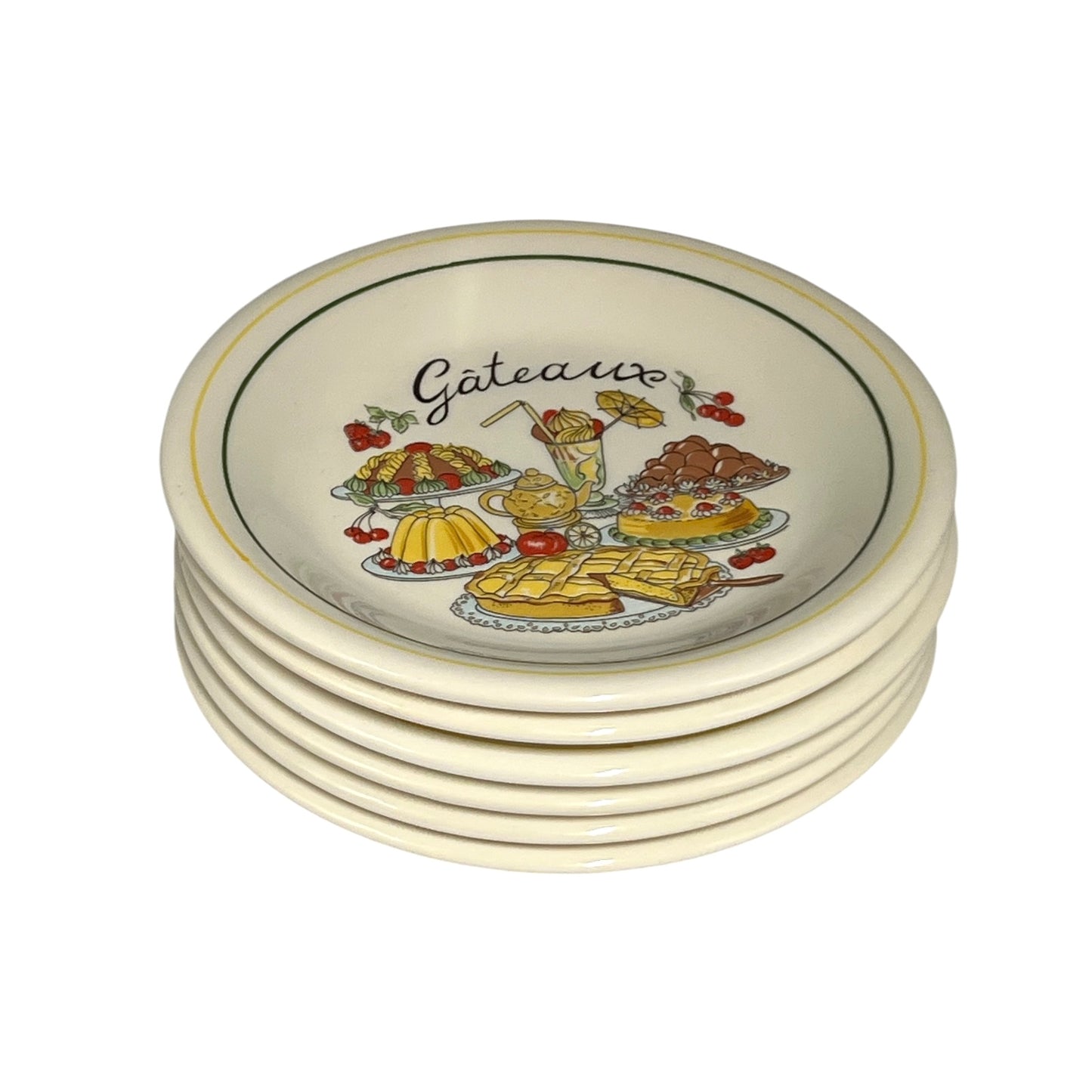 Set of 6 Vintage French Cake Plates, Gateaux Plate Set, Made in Italy