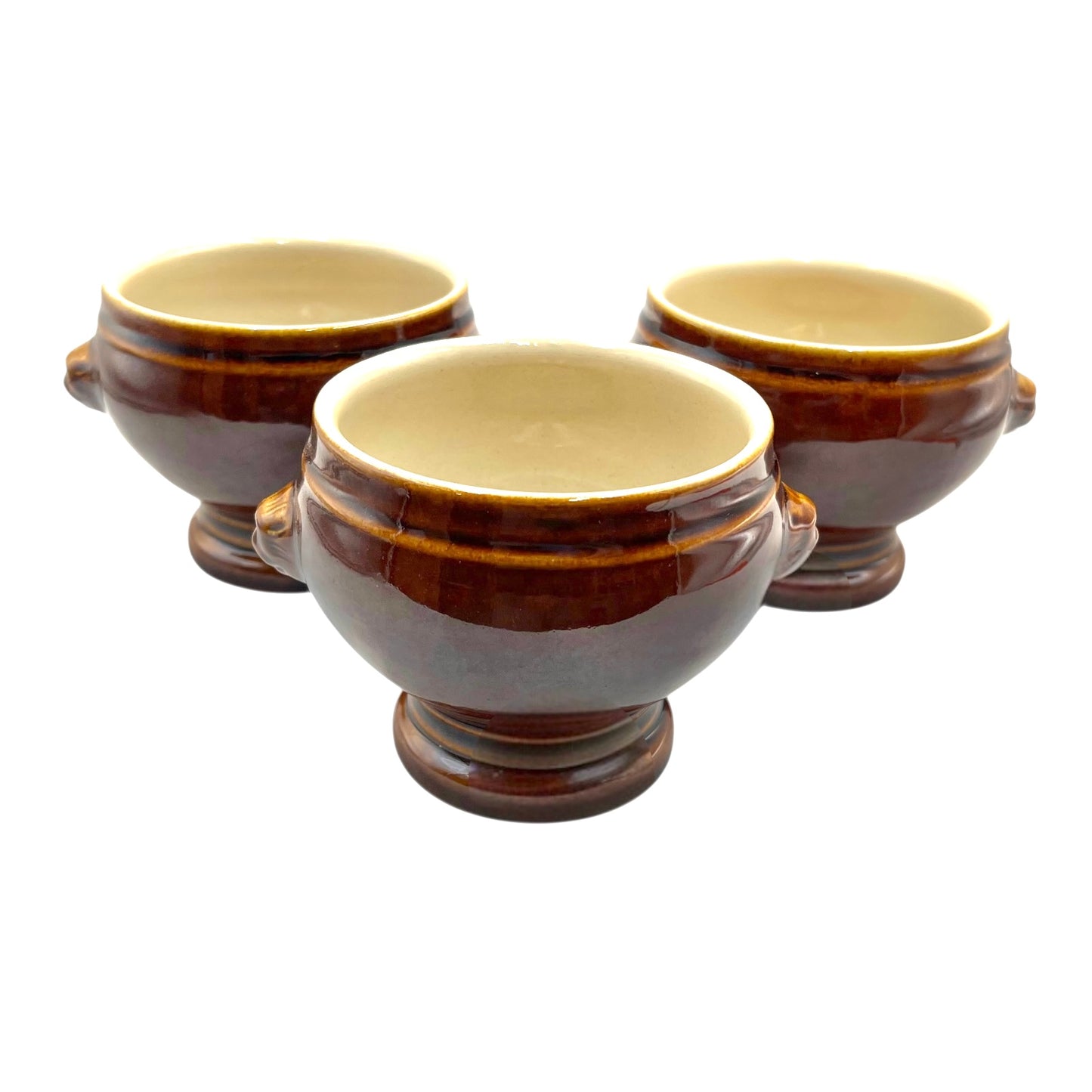 French Lions Head Handle Bowls, 3 Traditional Onion Soup Bowls