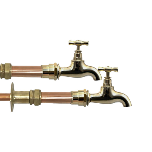 Pair of Copper and Brass Wall Mounted Kitchen Taps or Bathroom Taps