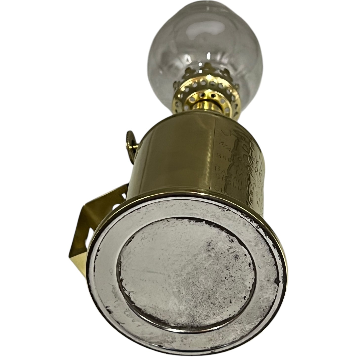 base view up of brass oil lamp
