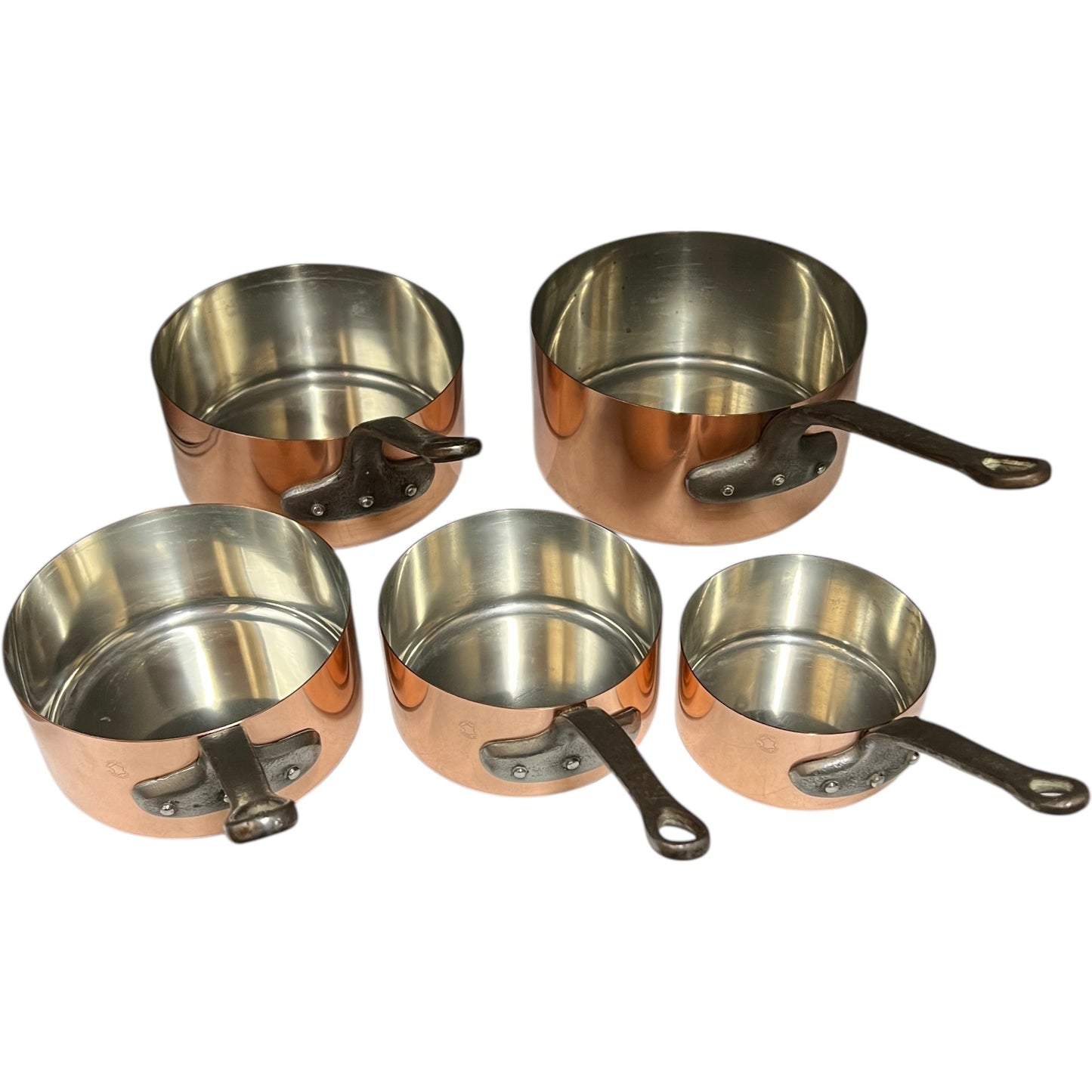 French Copper Pan Set, Copper Saucepans Set of 5 Tin Lined 1mm +4kg copper pots for sale from All Things French Store