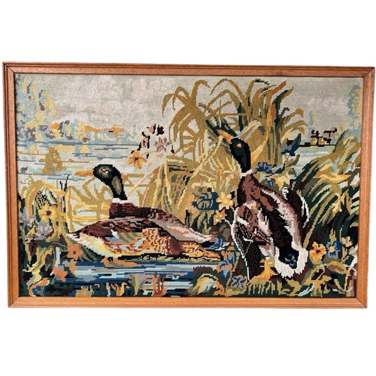 Large Vintage Framed French Woven Tapestry- Ducks, great Hunting Gift for sale from All Things French Store