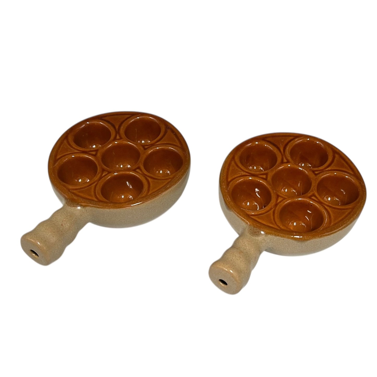 Pair of French Vintage Escargots Snail Plates, Stuffed Mushroom Dish made by Emile Henry for sale from All Things French Store