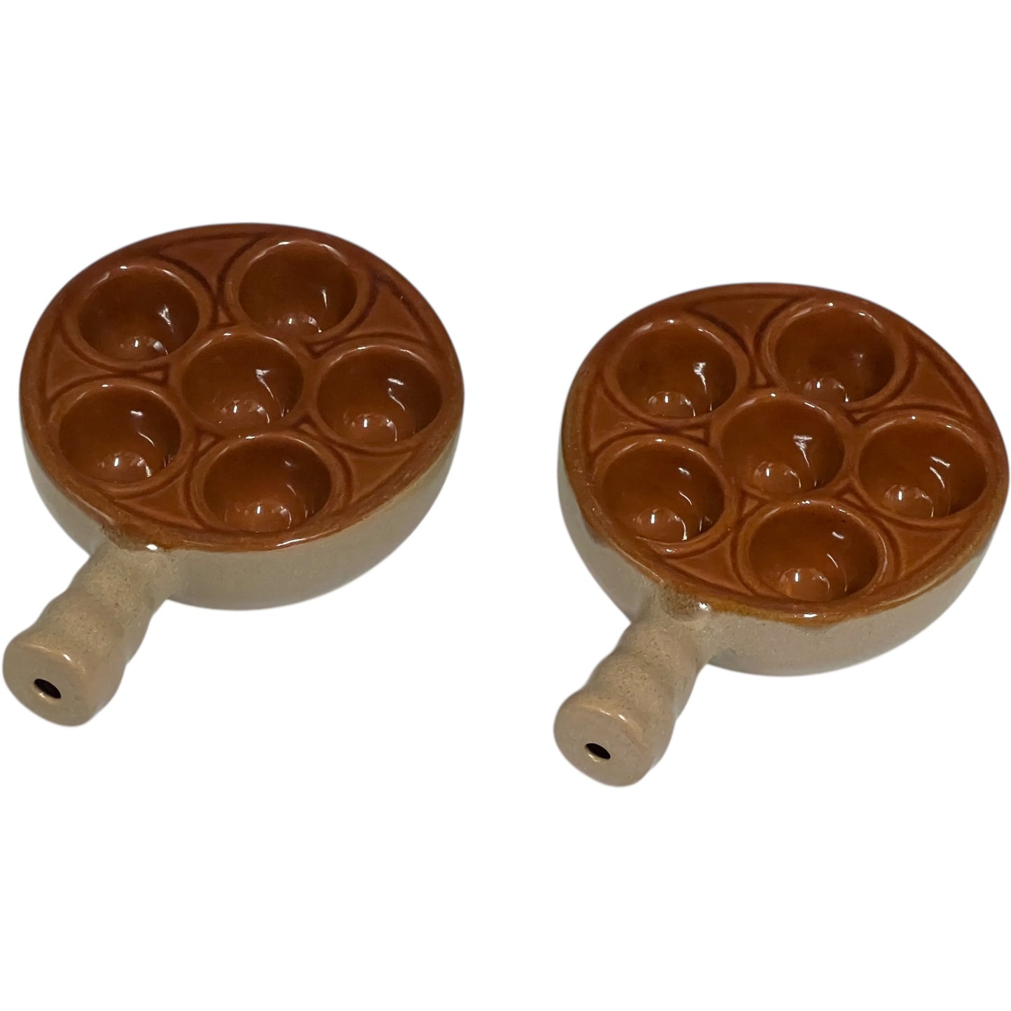 Pair of French Vintage Escargots Snail Plates, Stuffed Mushroom Dish made by Emile Henry for sale from All Things French Store