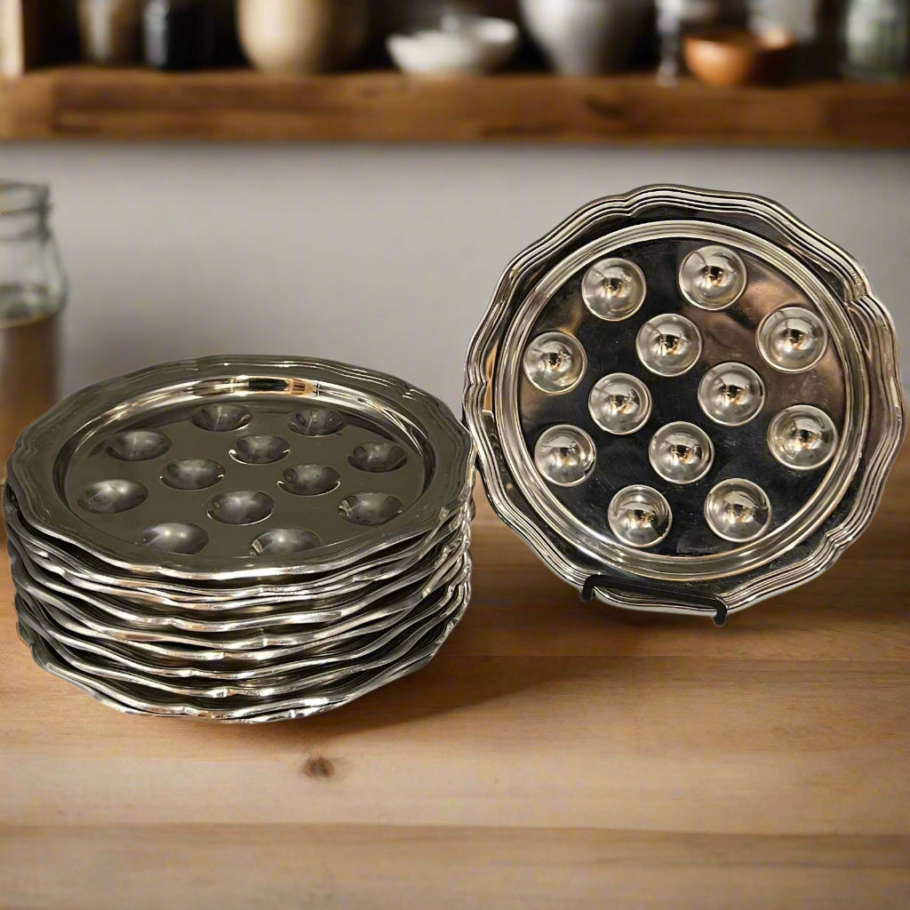 Set of 12 French Escargot Plates. Stainless Steel Snail Plates
