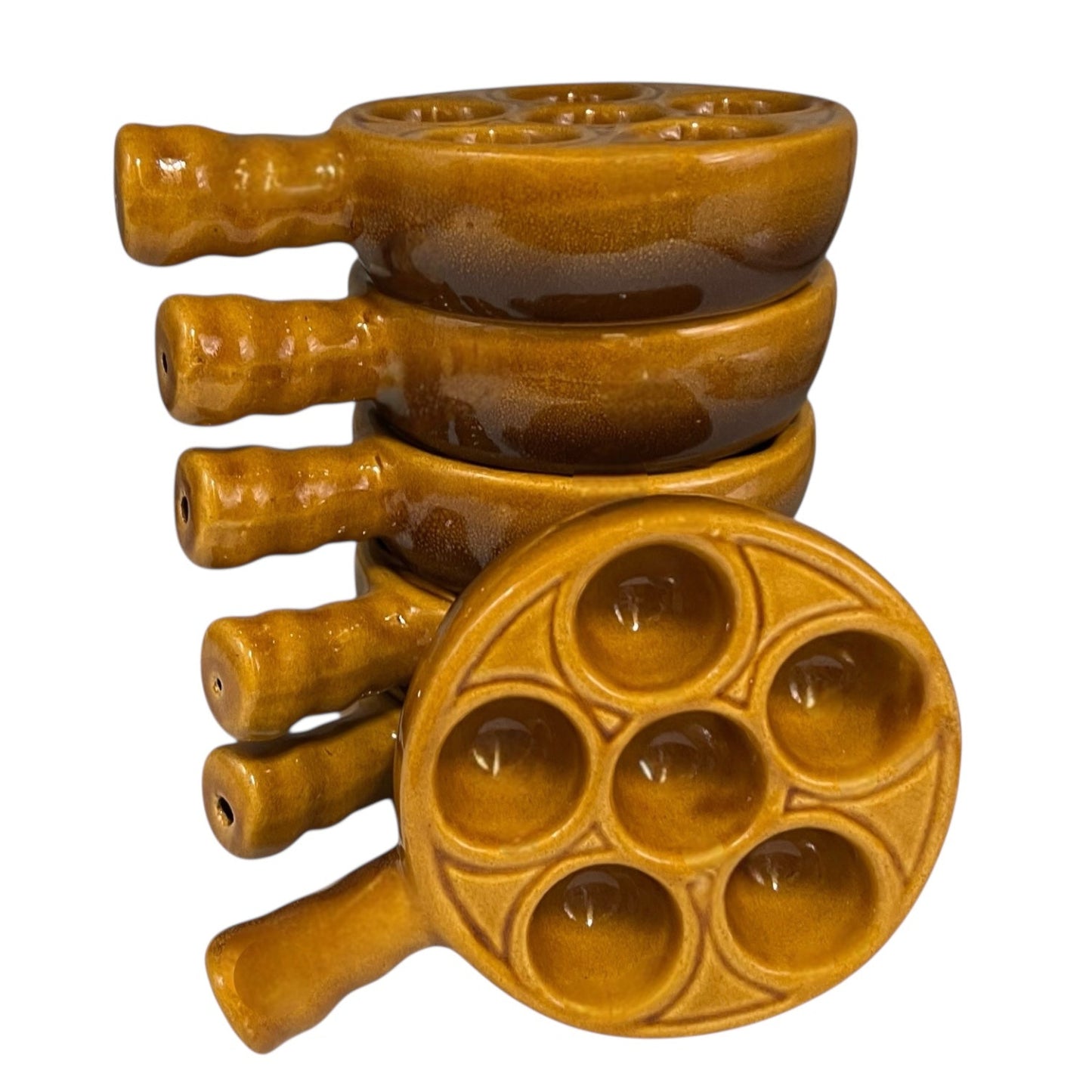 French Vintage Escargots Snail Plates, Stuffed Mushroom Dishes made by Emile Henry for sale by All Things French Store