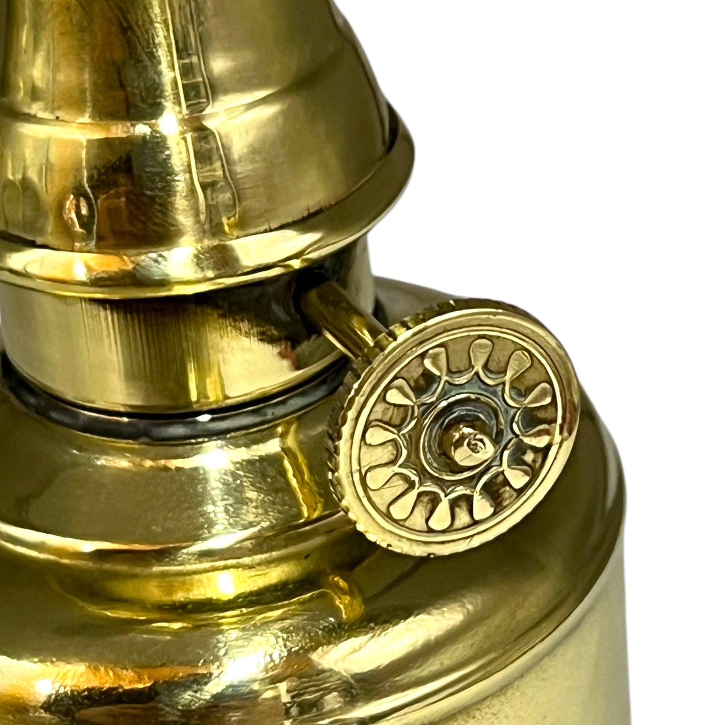 close view up of brass oil lamp