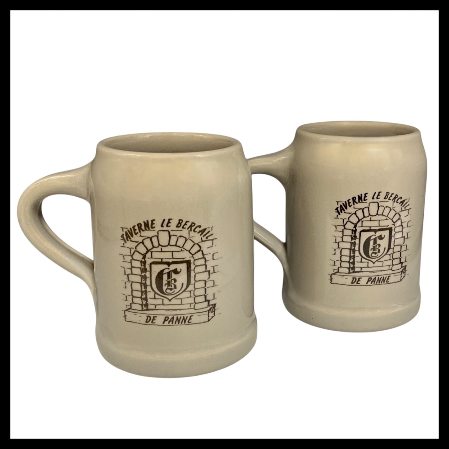 Pair of Traditional Belgium Beer Steins 0.5L, 2 x Ceramic Biere Tankards