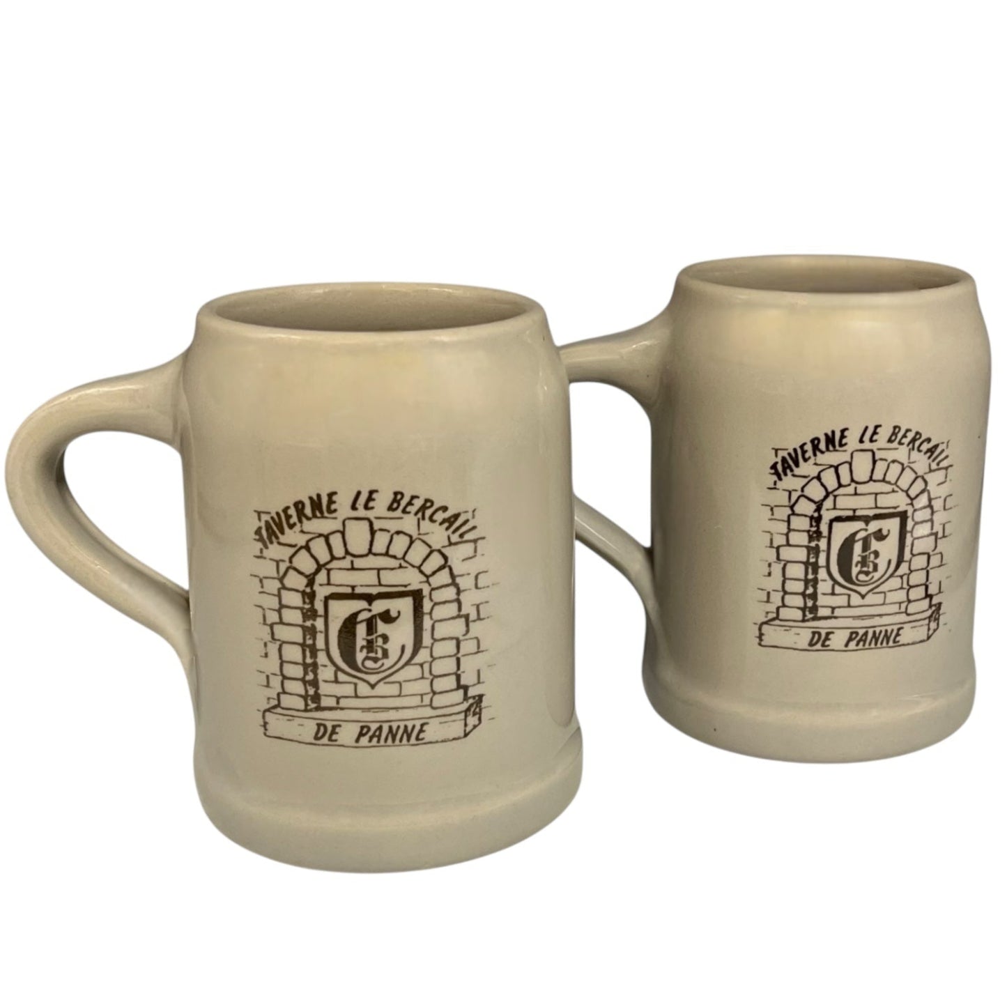 Pair of Traditional Belgium Beer Steins 0.5L, 2 x Ceramic Biere Tankards