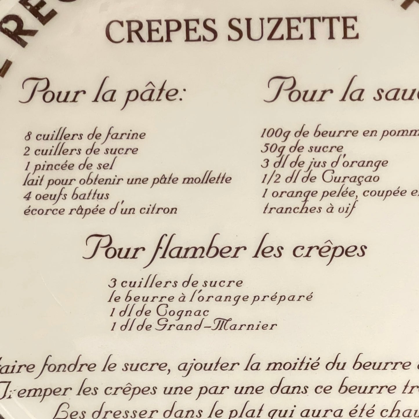 close up of Crepe Suzette Plate