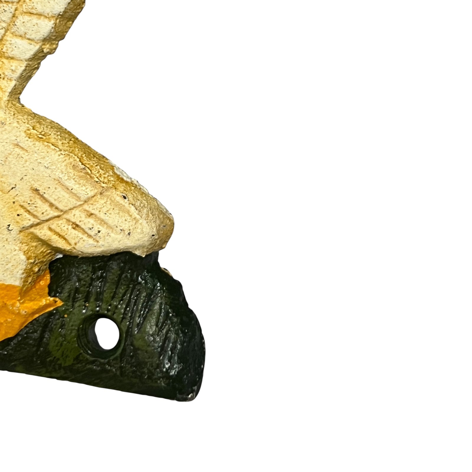 close up of goose toilet paper holder on a white background