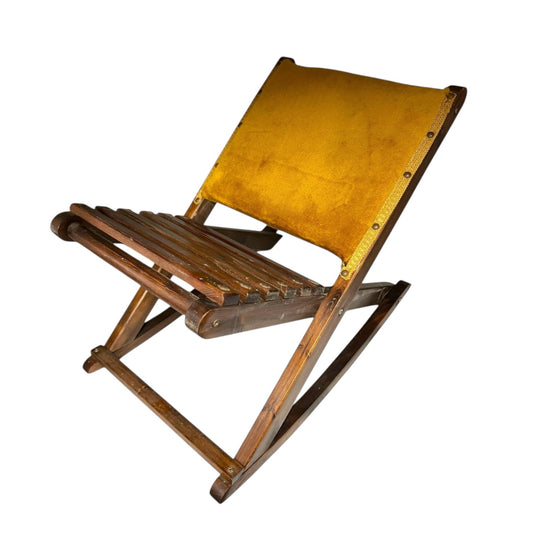 Vintage French Rocking Footstool, Upholstered Folding Gout Stool Footstool