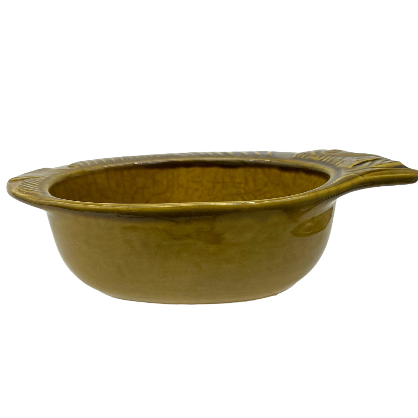 image French green ceramic fish shaped dish