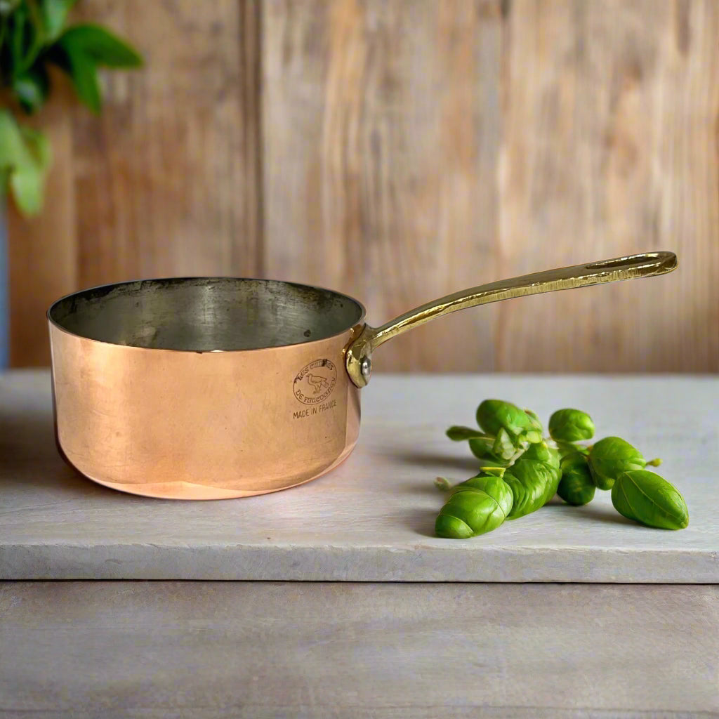 Small French Copper Pan, 10cm Vintage Copper Pot ideal as a side dish pot for sale from All Things French Store