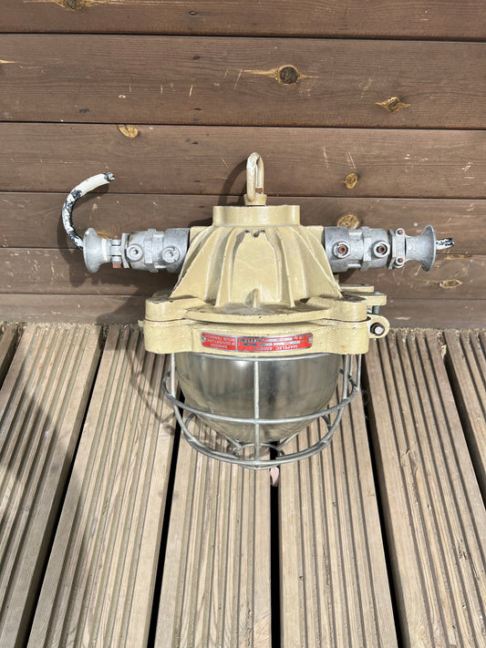 French Vintage Industrial Factory Hanging Light by Mapelec, 13kg, Working (C18)