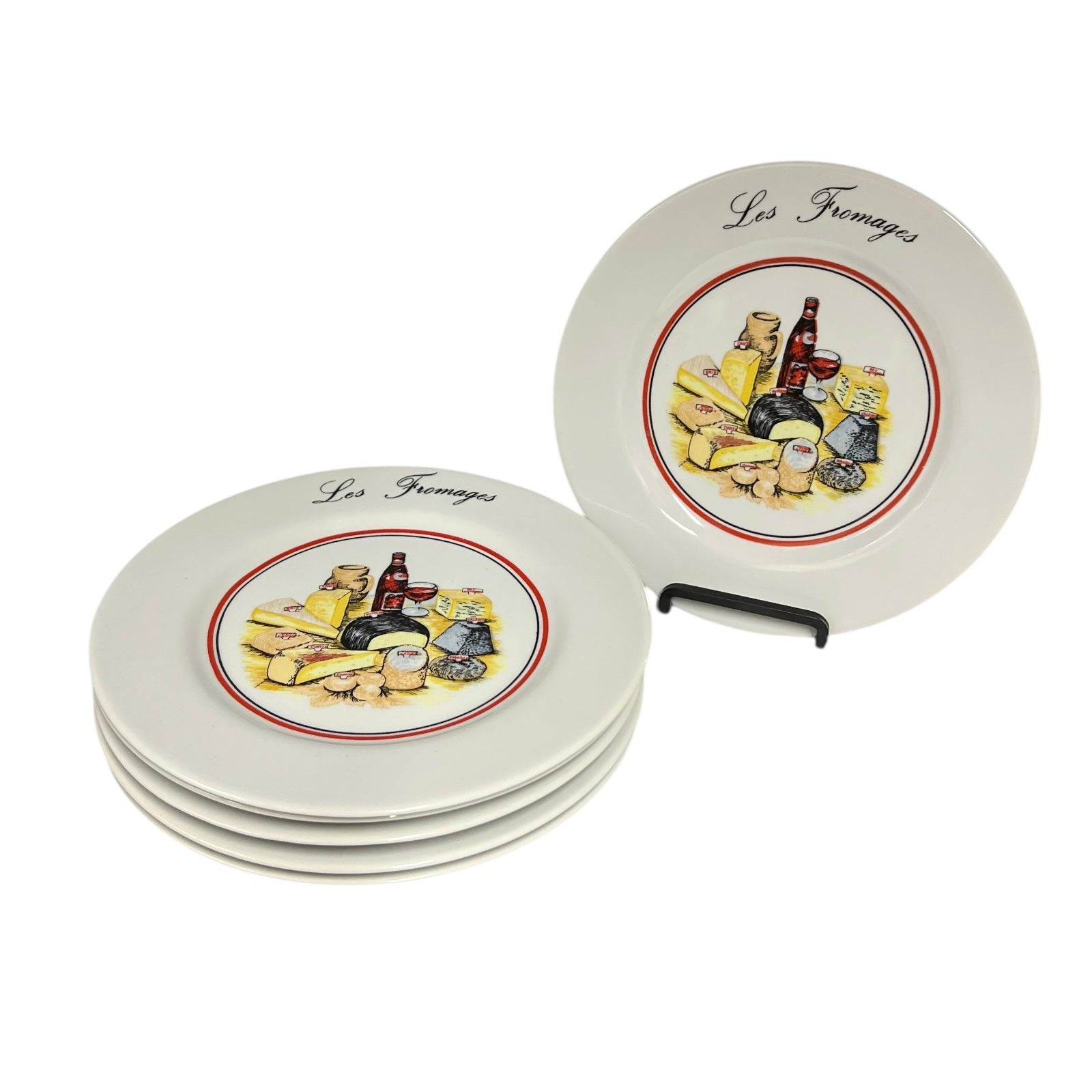 French Cheese Plates, Set of 6 with French Porcelain Les Fromages Plates