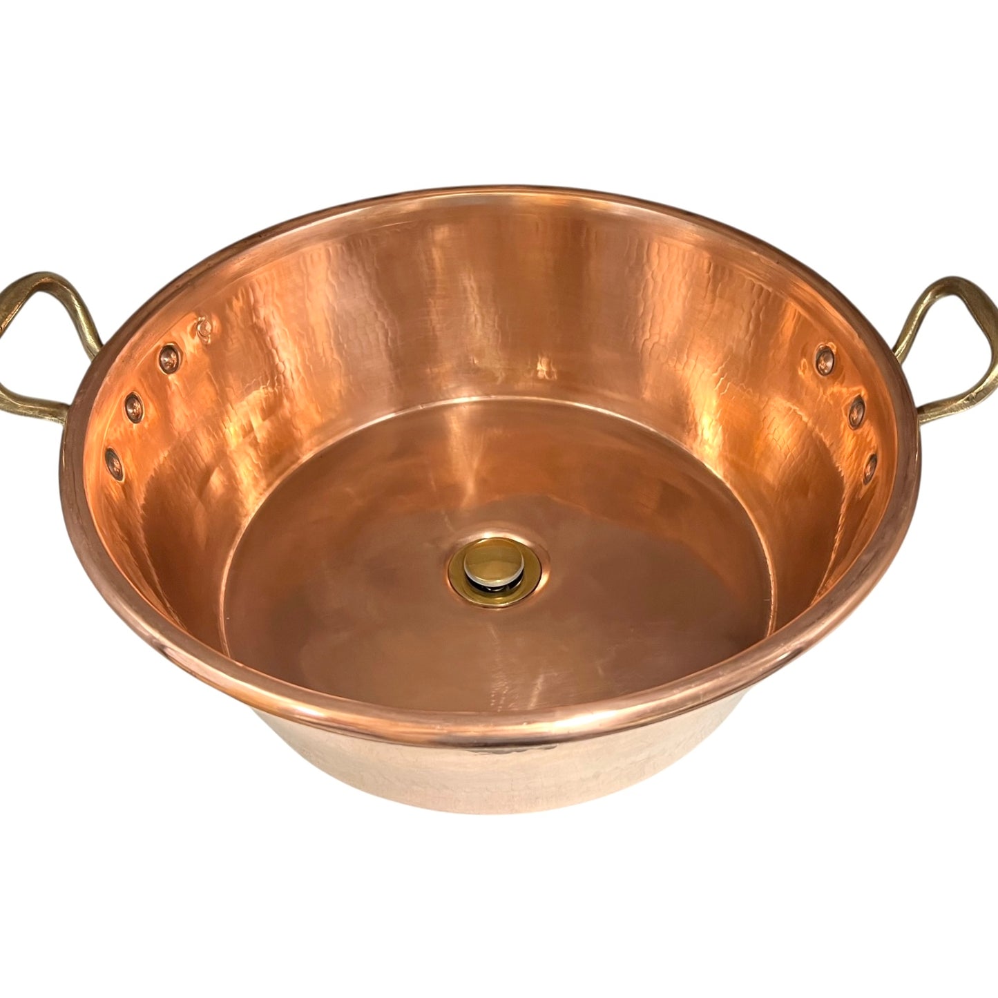 Copper sink with handles on a white background
