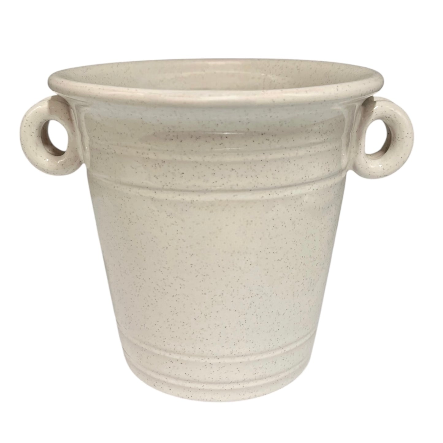 Ceramic ice bucket with floral design and 'Glaçons' text on a white background