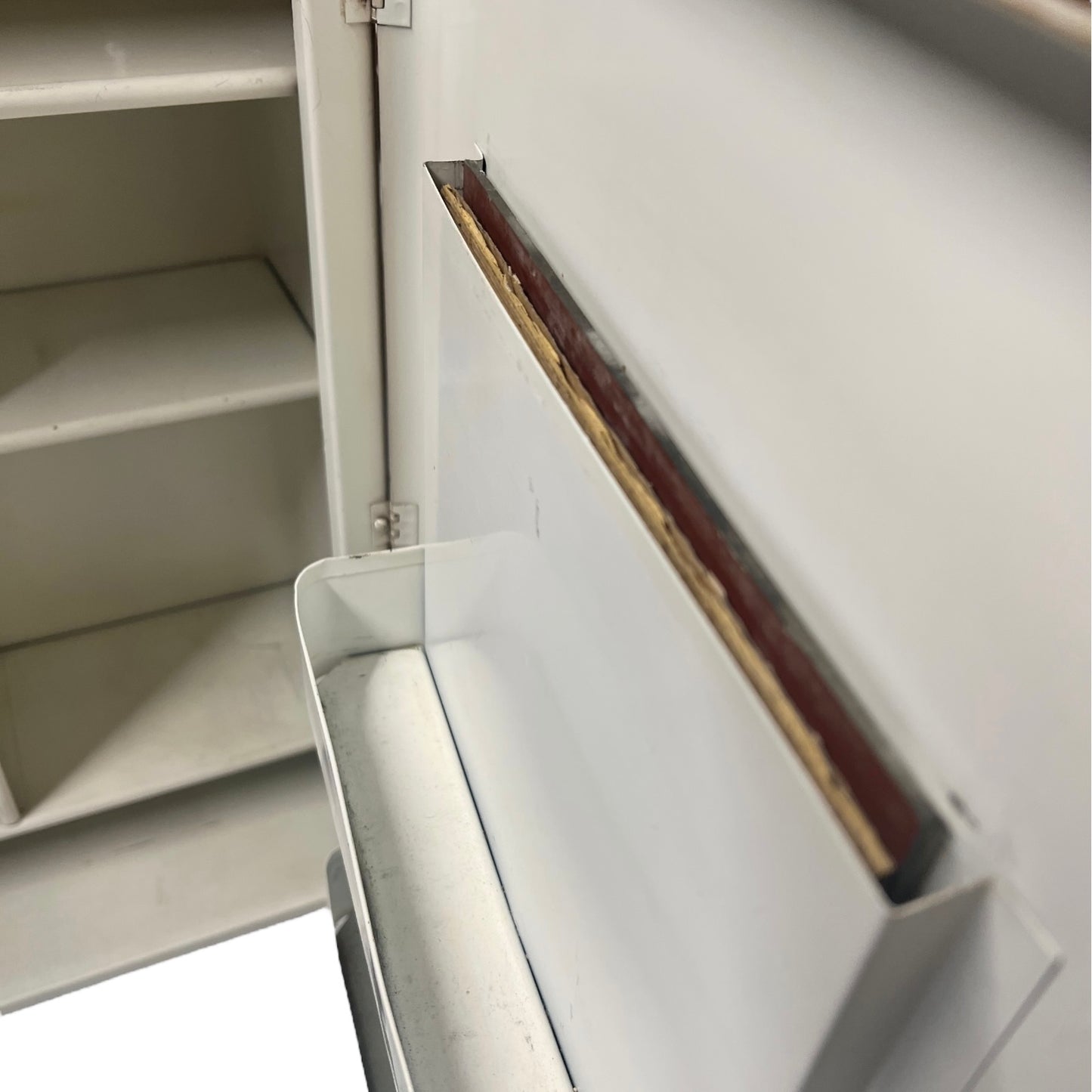 Close-up of the inside of a bathroom cabinet.