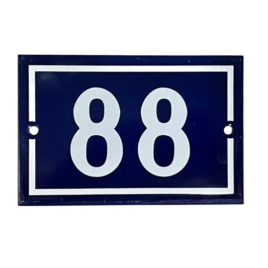 French vintage blue and white door number 88 on a white background