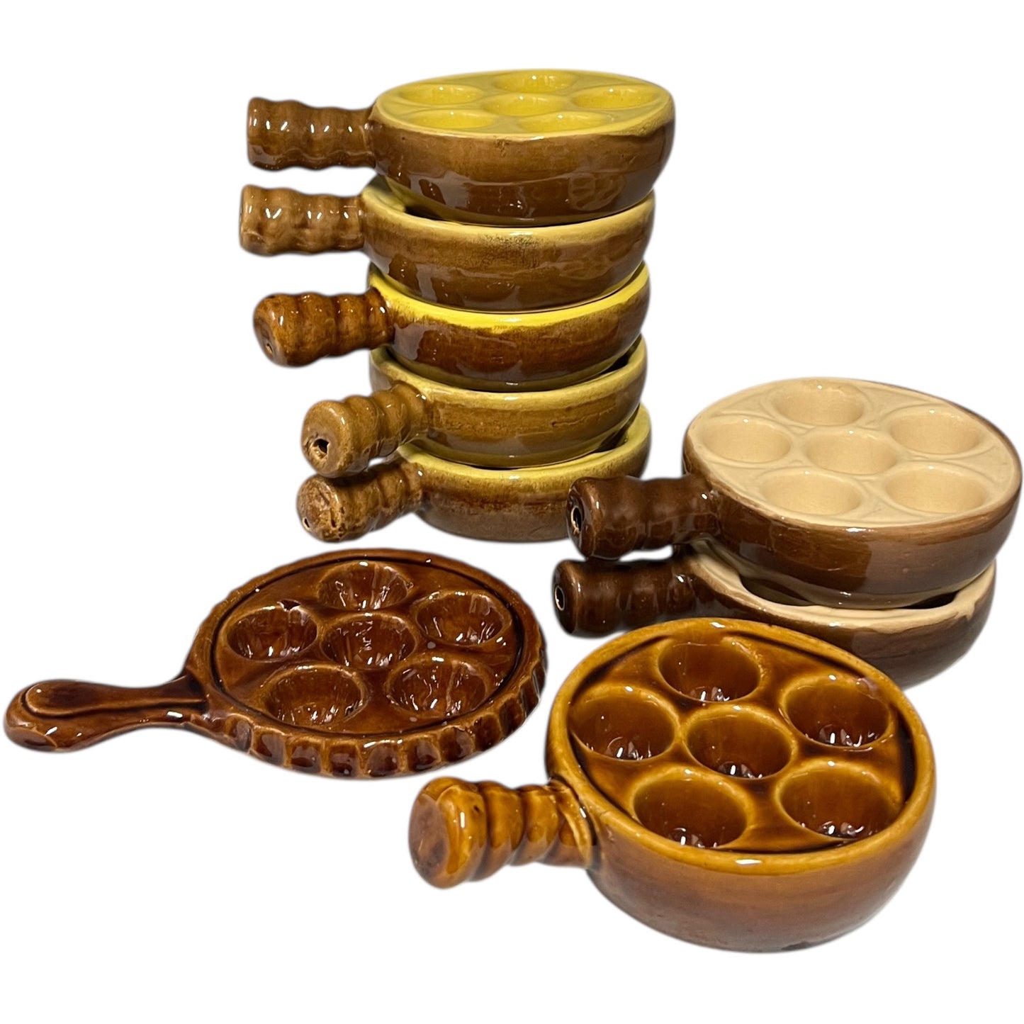 Collection of French Rustic Escargot Dishes, Vintage Snail Plates each with 6 holes for sale by All Things French Store